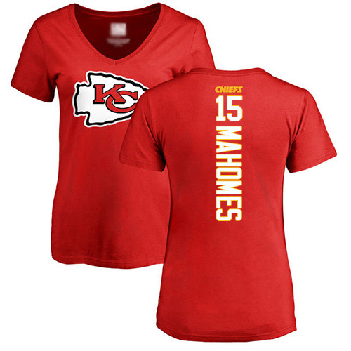 Women Football Kansas City Chiefs #15 Mahomes Patrick Red Backer T-Shirt